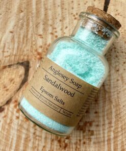 Anglesey Soap handmade epsom salts. green colour scented in sandalwood.